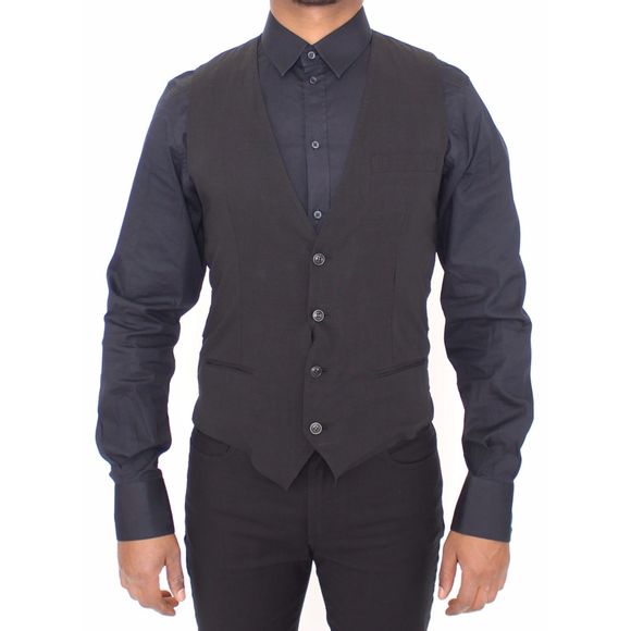 Dolce & Gabbana Black Wool Dress Formal Men Waistcoat Vest